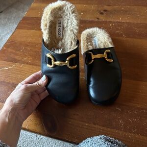 Steve Madden Black Mules with Gold Accent